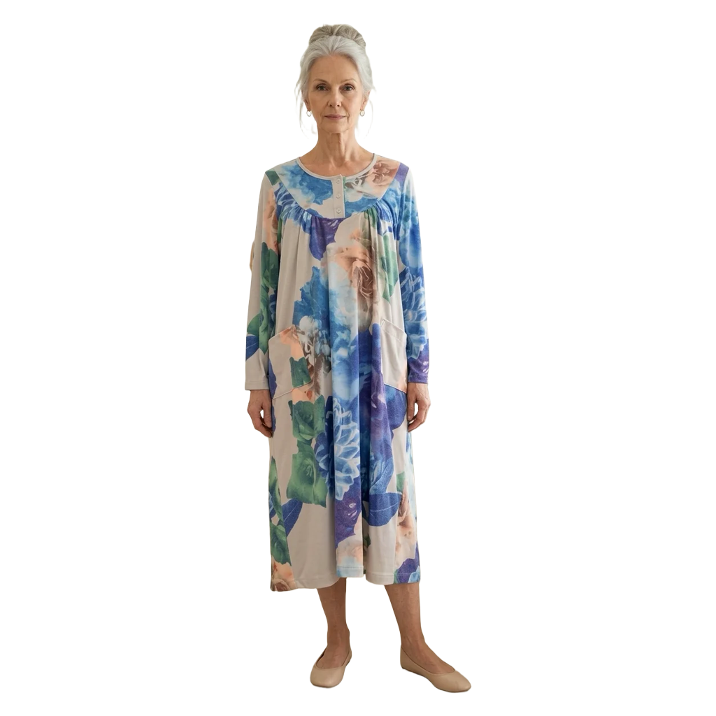 Robe de nuit adaptée fleur bleue