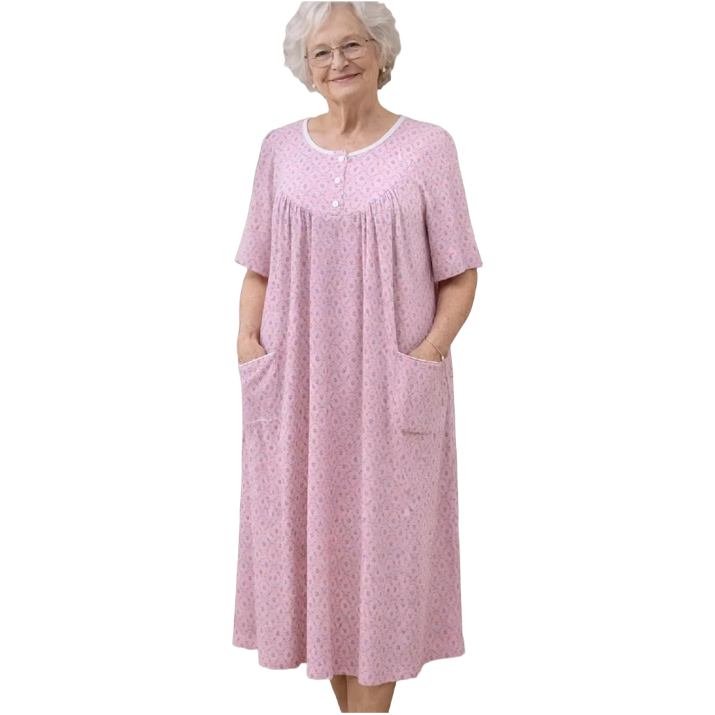 Robe de nuit adaptée/manches courtes motif rosé