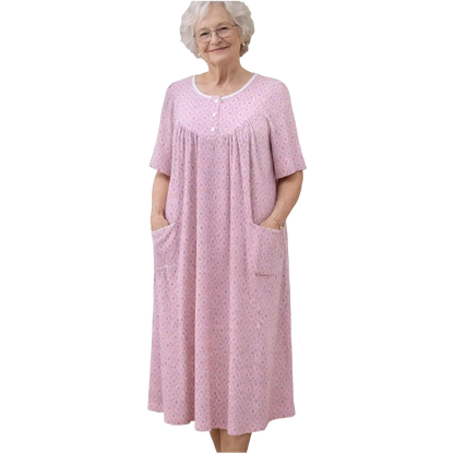 Robe de nuit adaptée/manches courtes motif rosé