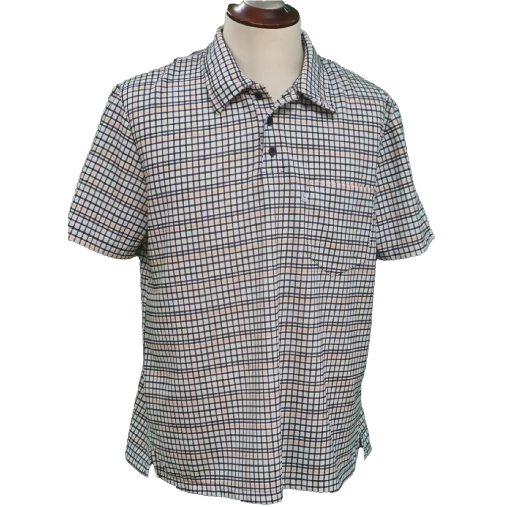 Men's polo shirt — black and beige plaid